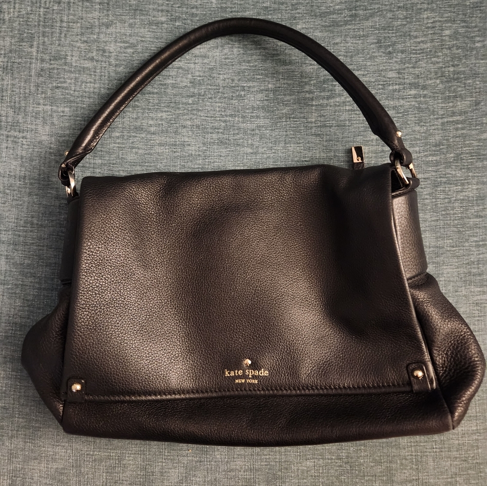Kate Spade Large Black Pebbled Leather Shoulder Bag.